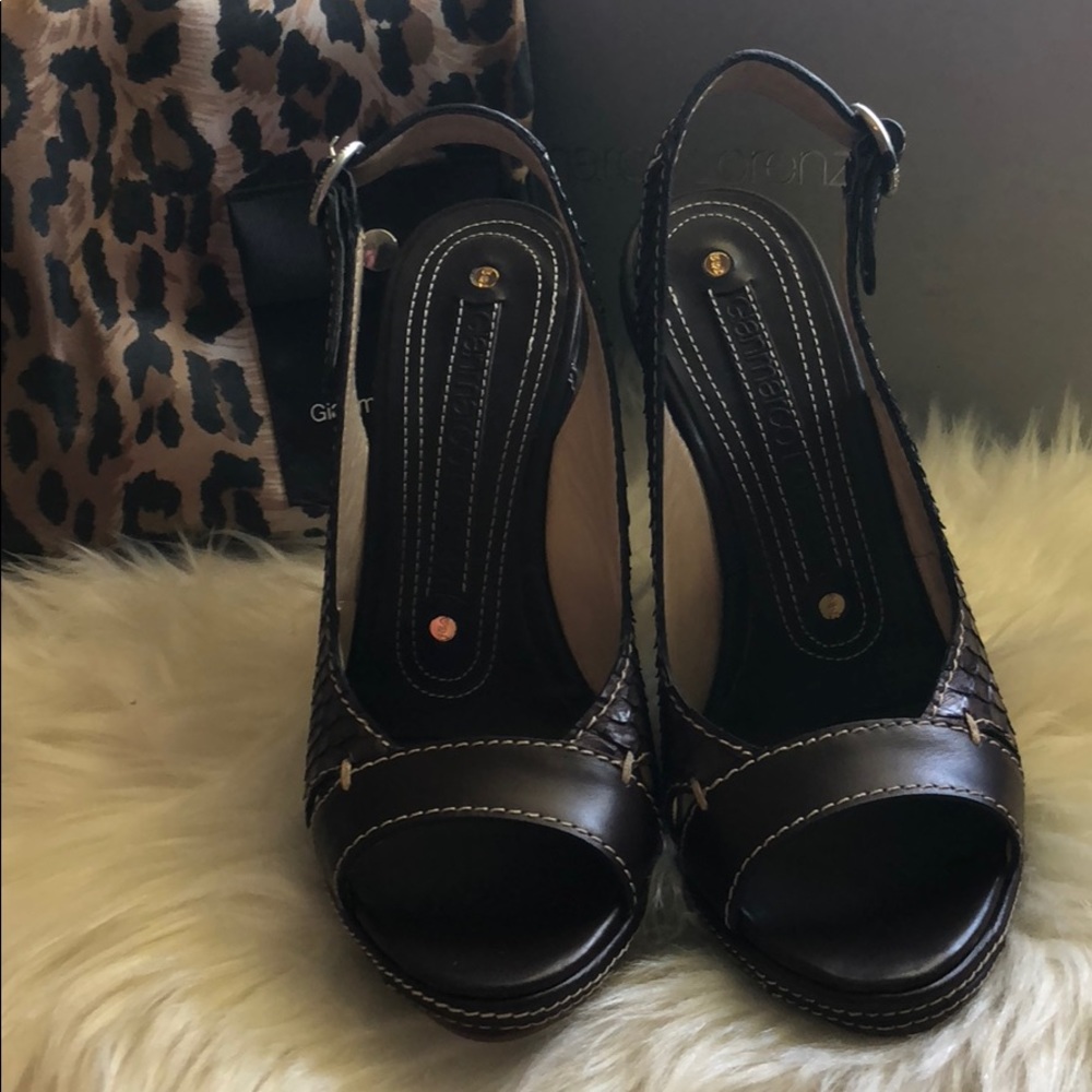 Gianmarco Lorenzi Python Peep Toe Brown Heel - image 3